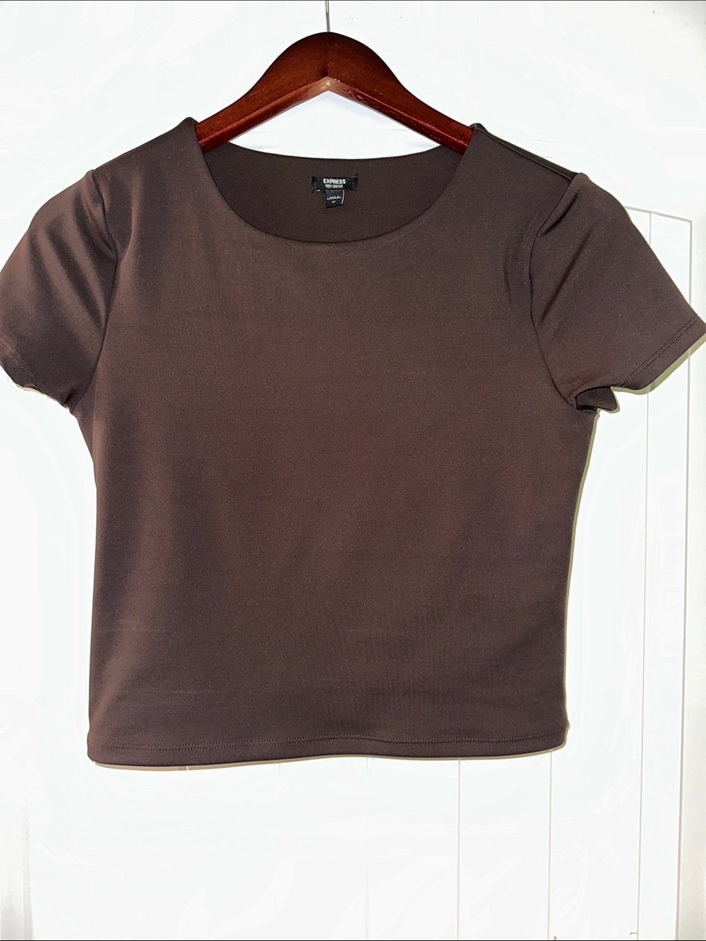 Express Brown Short Sleeve Crewneck Top